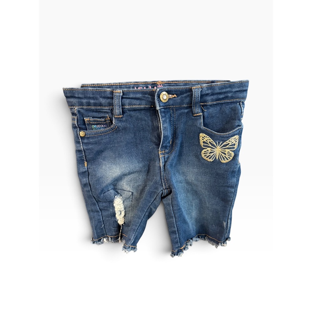 dELiA*s Girl Blue Denim Butterfly Embroidered Distressed Frayed Shorts Size 5